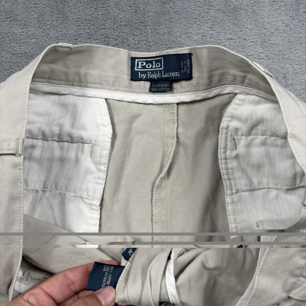 Polo Ralph Lauren Tyler Shorts Mens 36 Khaki Tan Double Pleated Cotton Chino